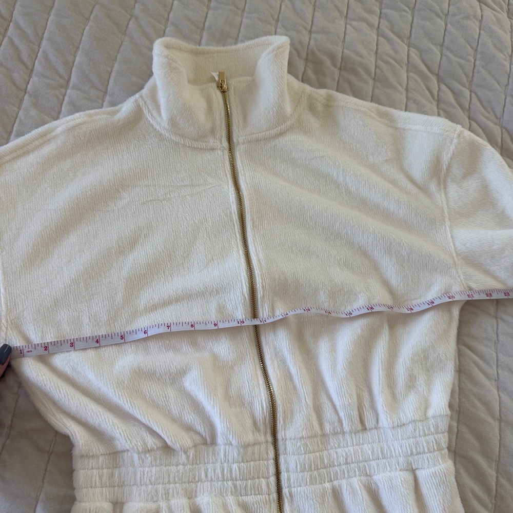 Fabletics Cozy Cord shearling Cream Zip-Up One Piece Soft Jumpsuit size L - Picture 7 of 8